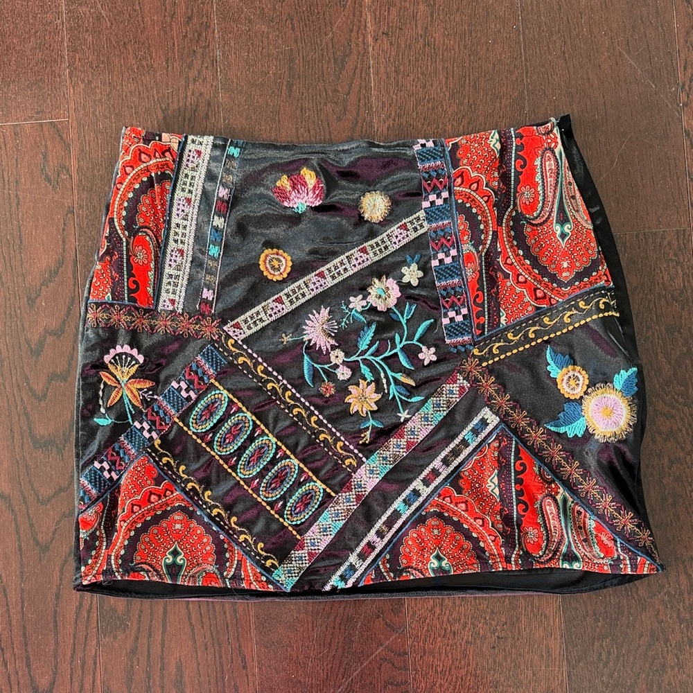 Zara Embroidered Velvet Mini Skirt